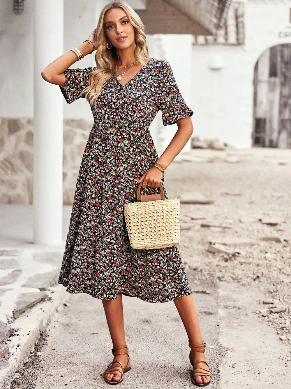 Robe d'été Femme Col en V Imprimé Floral 5