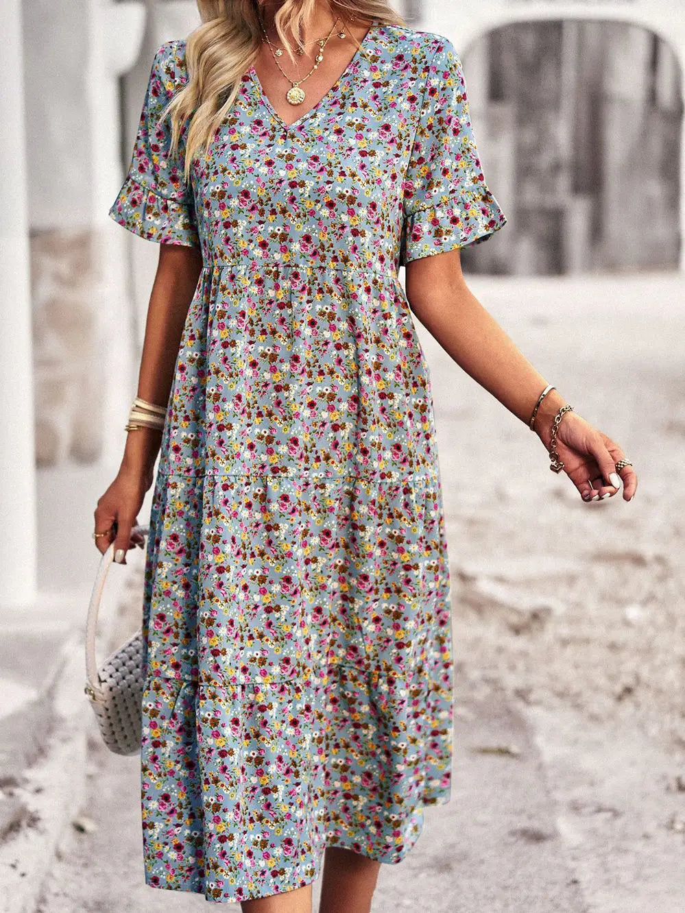 Robe d'été Femme Col en V Imprimé Floral 6