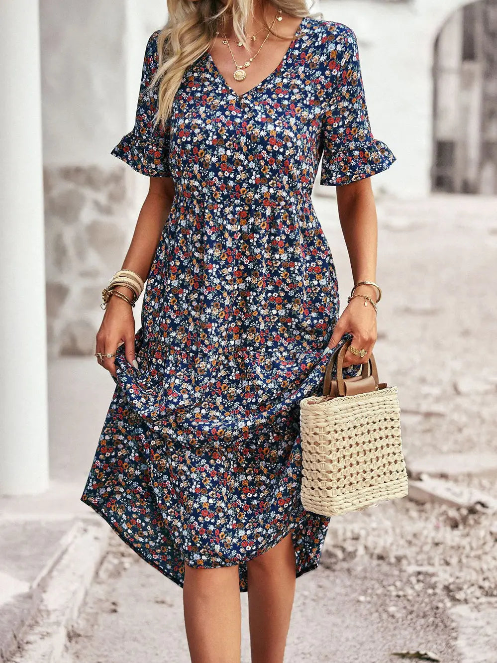 Robe d'été Femme Col en V Imprimé Floral 7