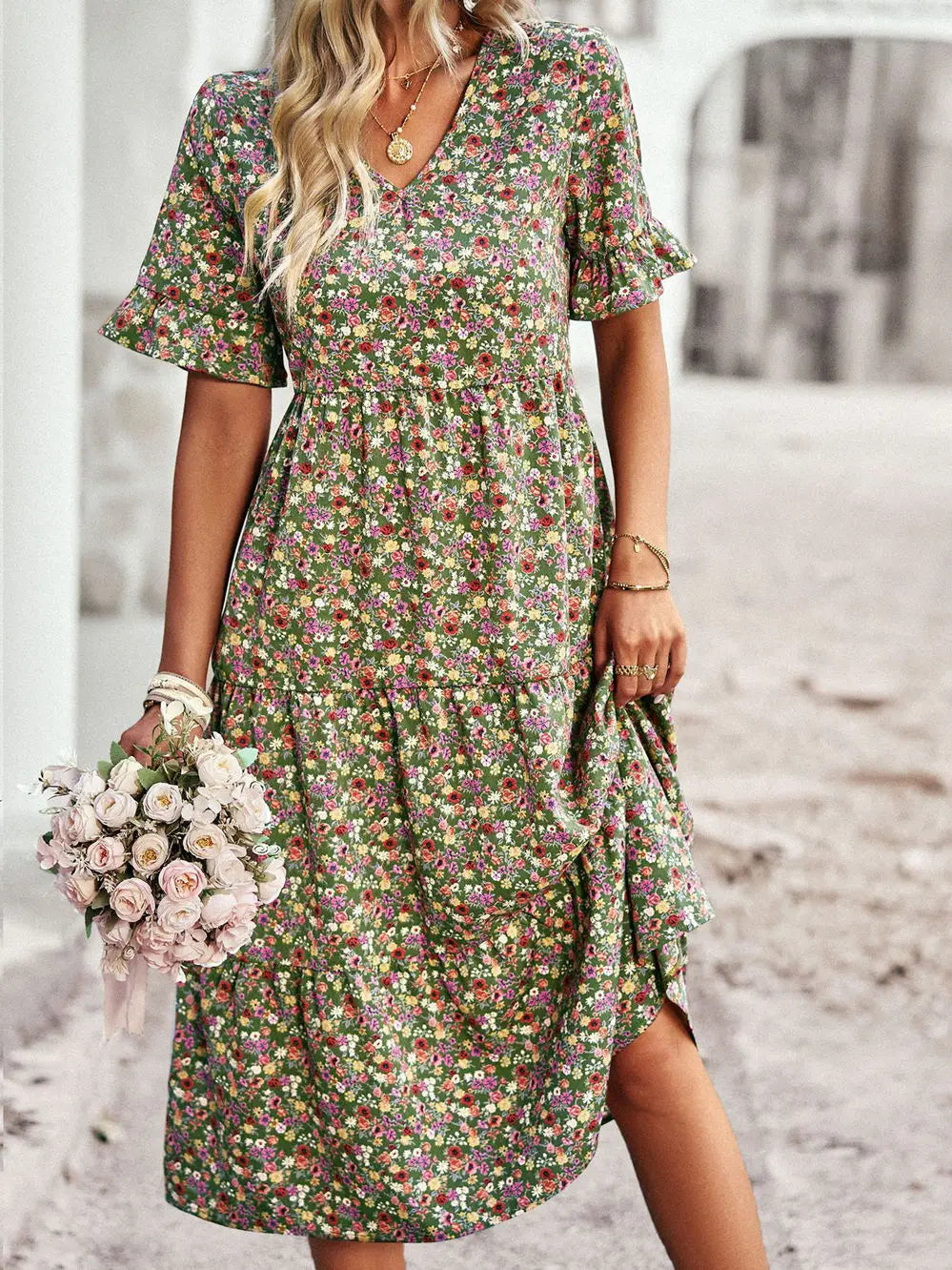 Robe d'été Femme Col en V Imprimé Floral 8