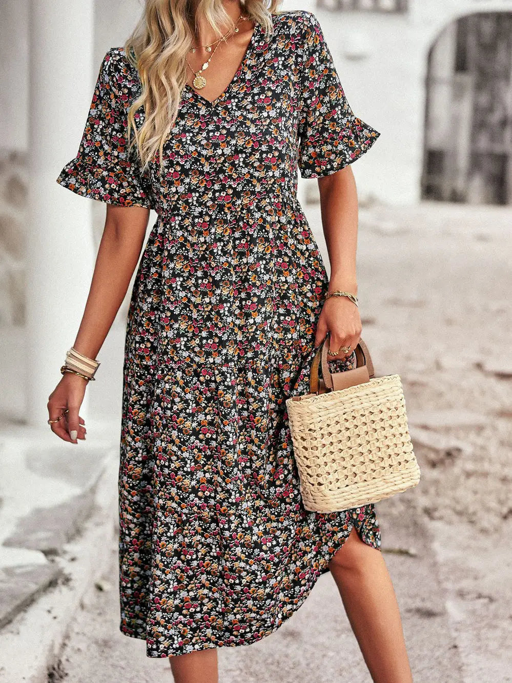 Robe d'été Femme Col en V Imprimé Floral 9