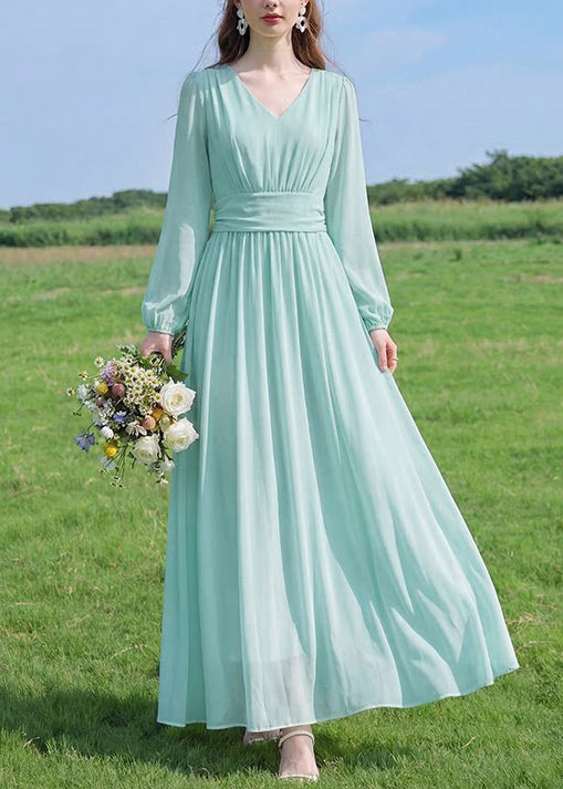 Robe d'été femme longue col en V froissée style patchwork 3