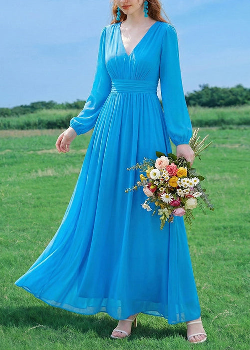 Robe d'été femme longue col en V froissée style patchwork 4