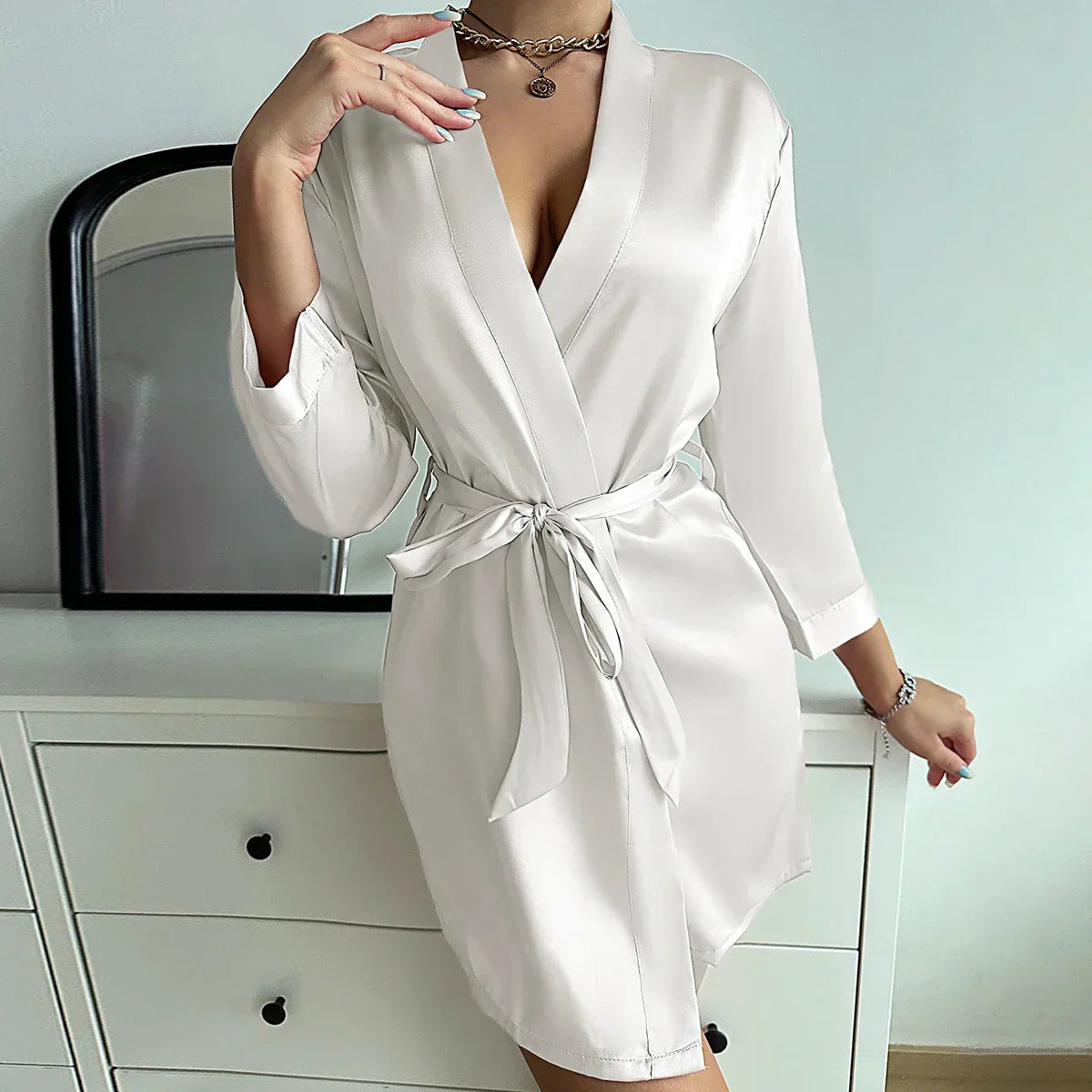 Robe de Chambre Femme Légère avec Laçage Chic 3