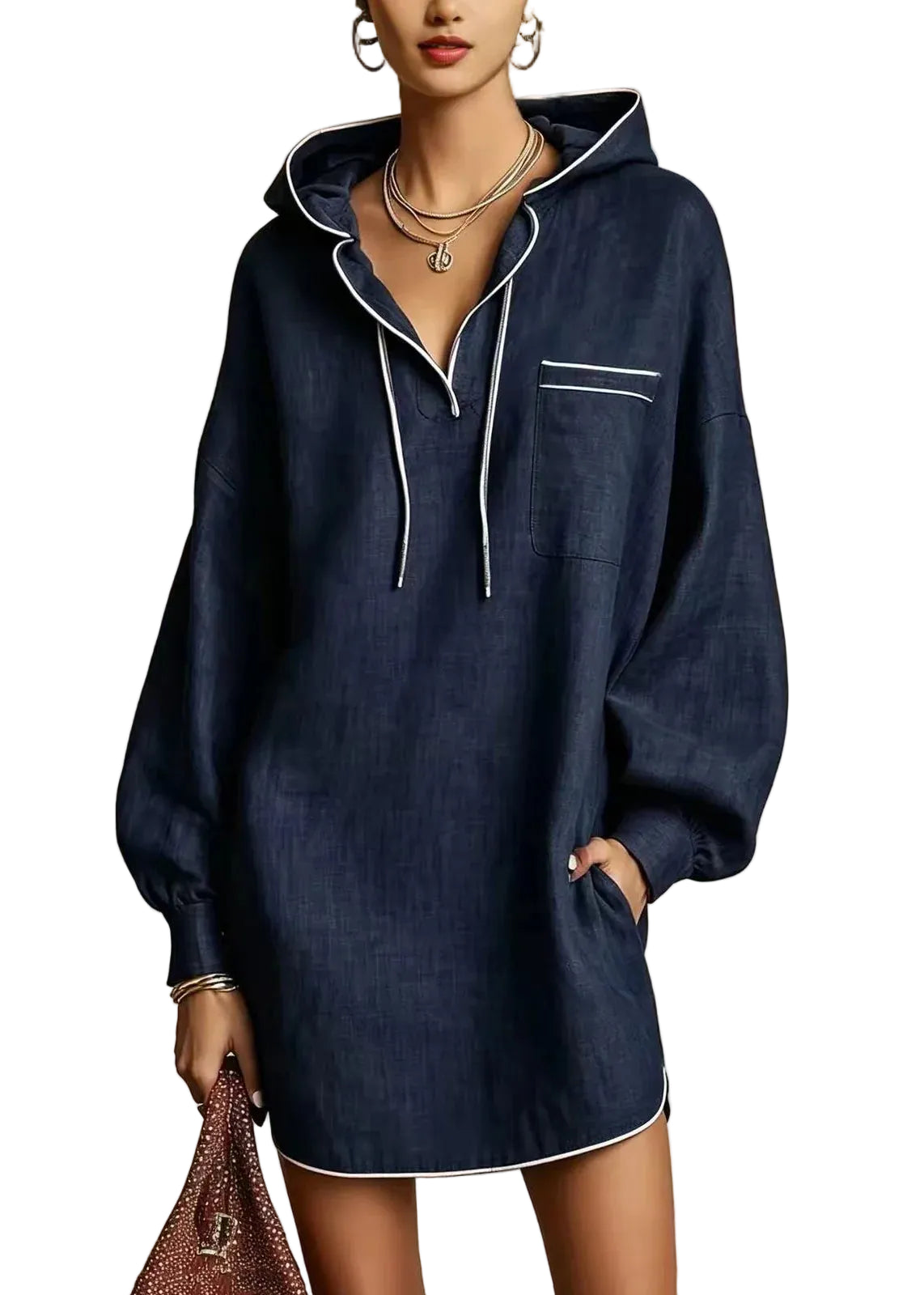 Robe de Jour Femme Capuche Manches Longues Ajustable 0