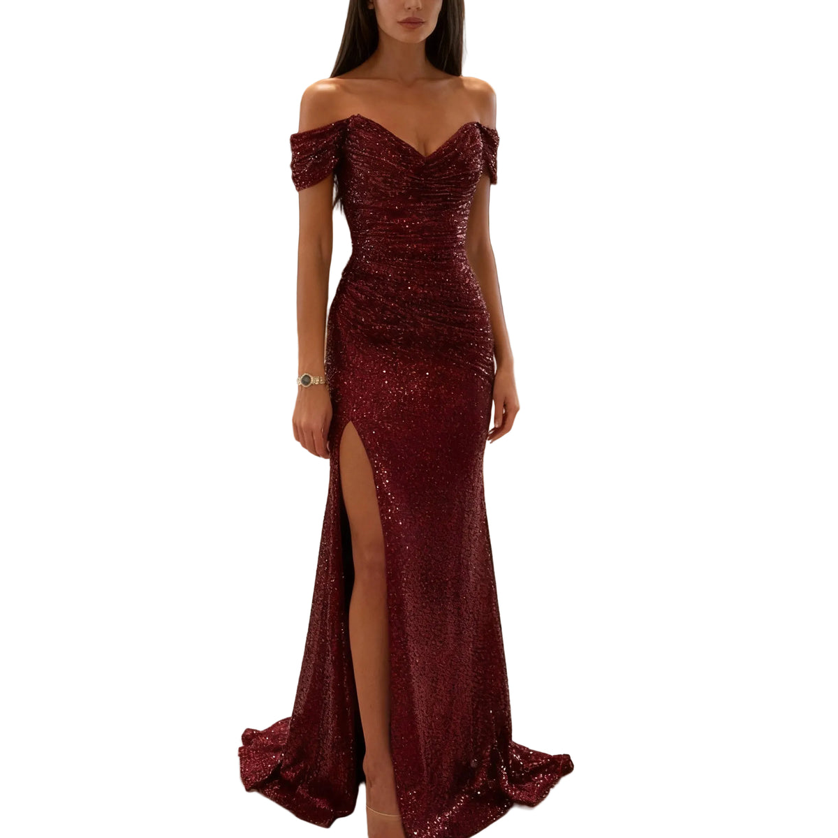 Robe de Soirée Femme Épaules Dénudées avec Sequins 0