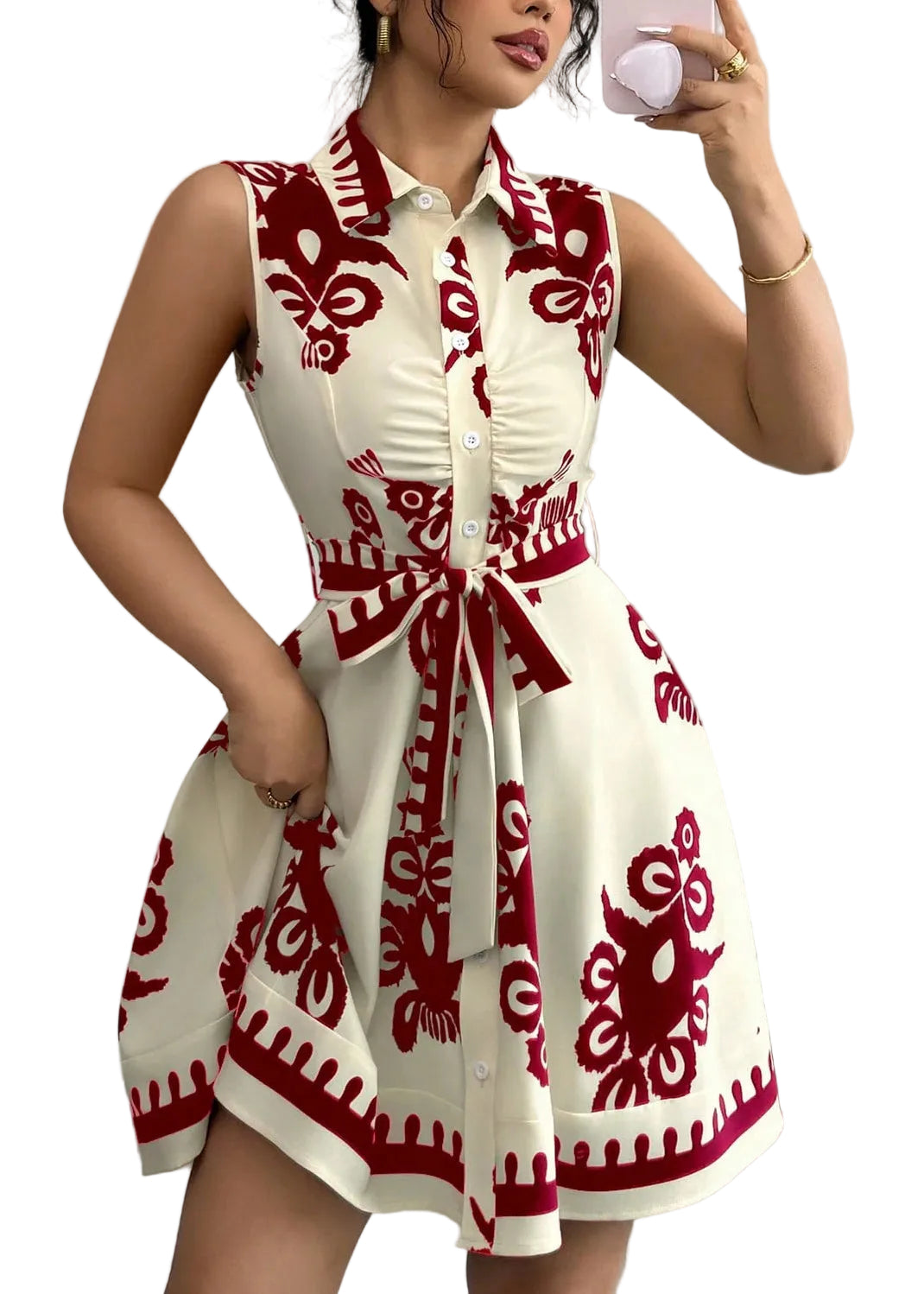 Robe de jour femme imprimée à taille ajustée pour l'été 0