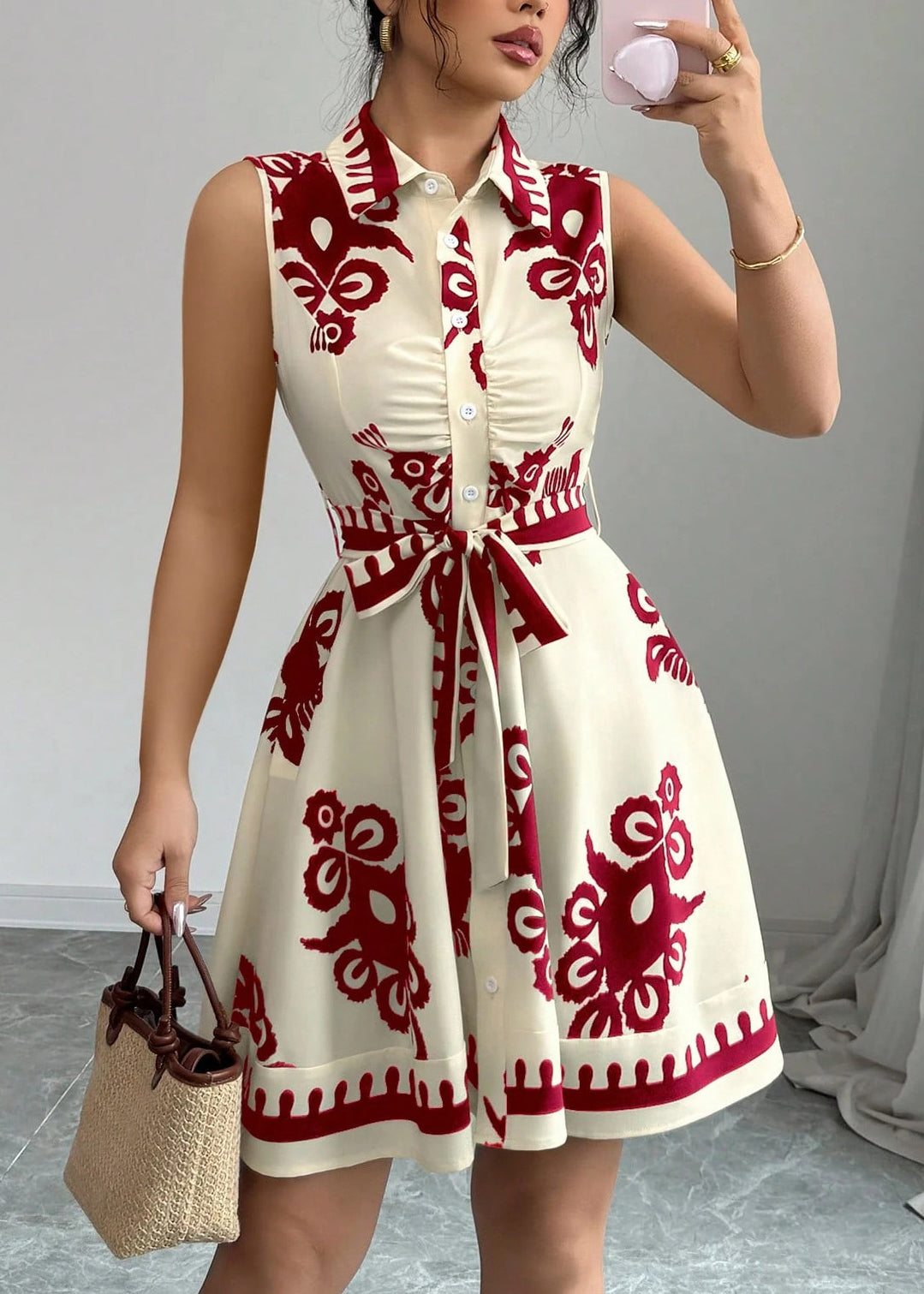 Robe de jour femme imprimée à taille ajustée pour l'été 1