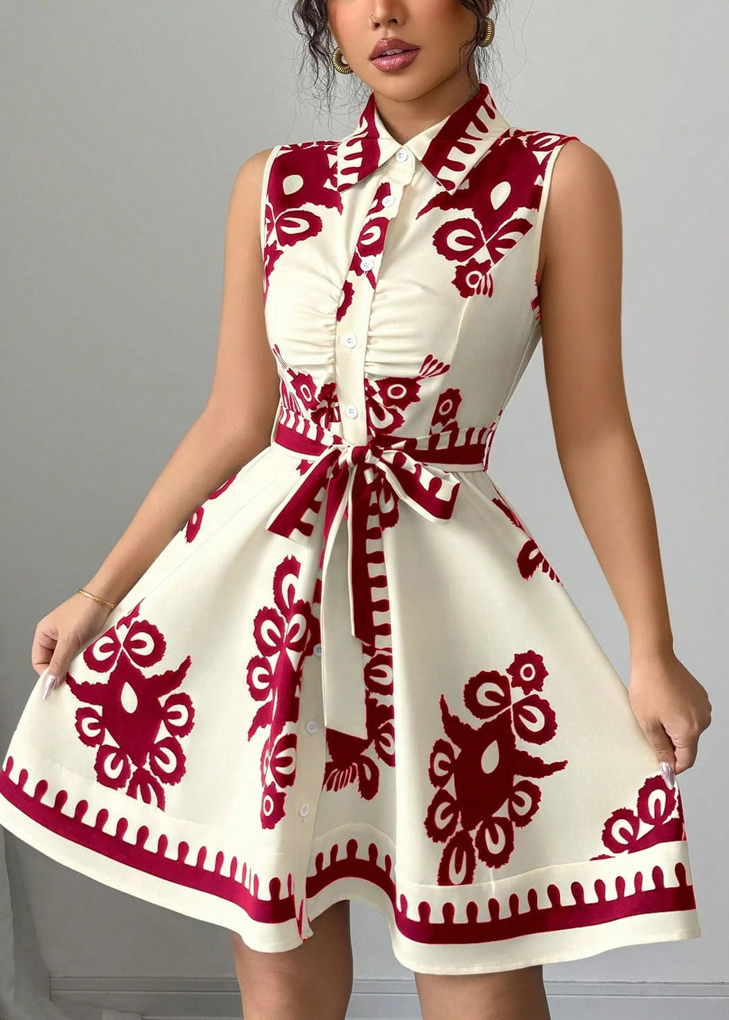 Robe de jour femme imprimée à taille ajustée pour l'été 2