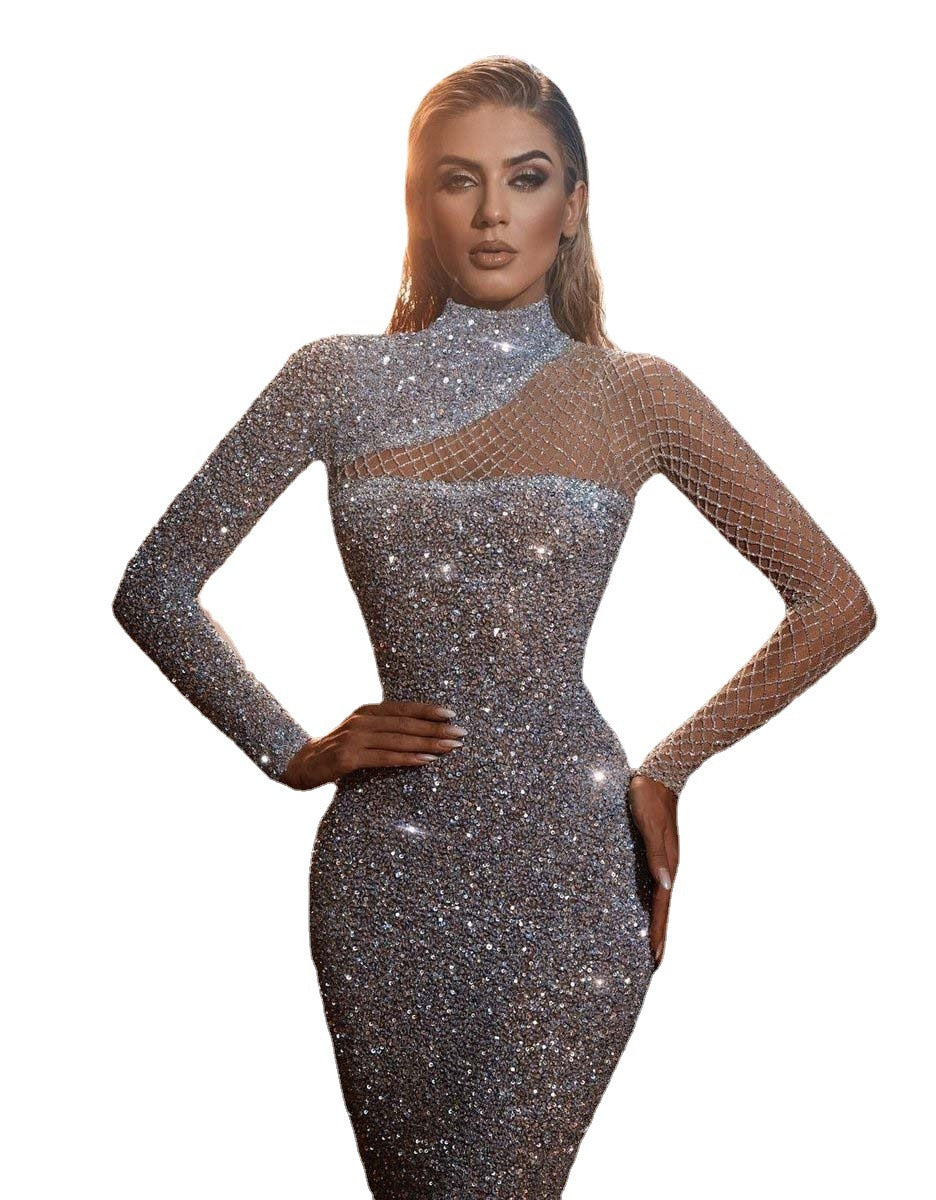 Robe de soirée à paillettes avec épaules dénudées 2