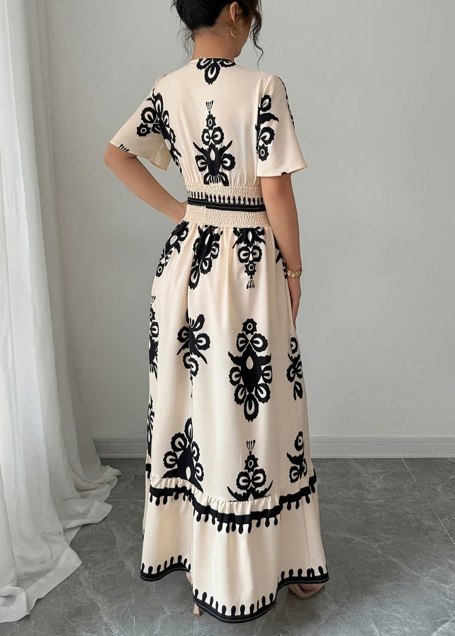 Robe de soirée femme à col en V manches courtes imprimée 3