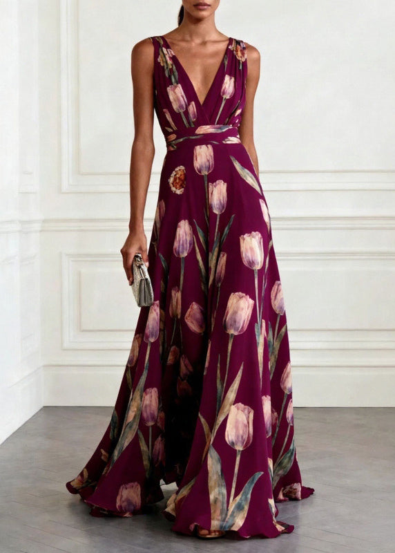 Robe de soirée femme à imprimé bleu et ourlet large 1