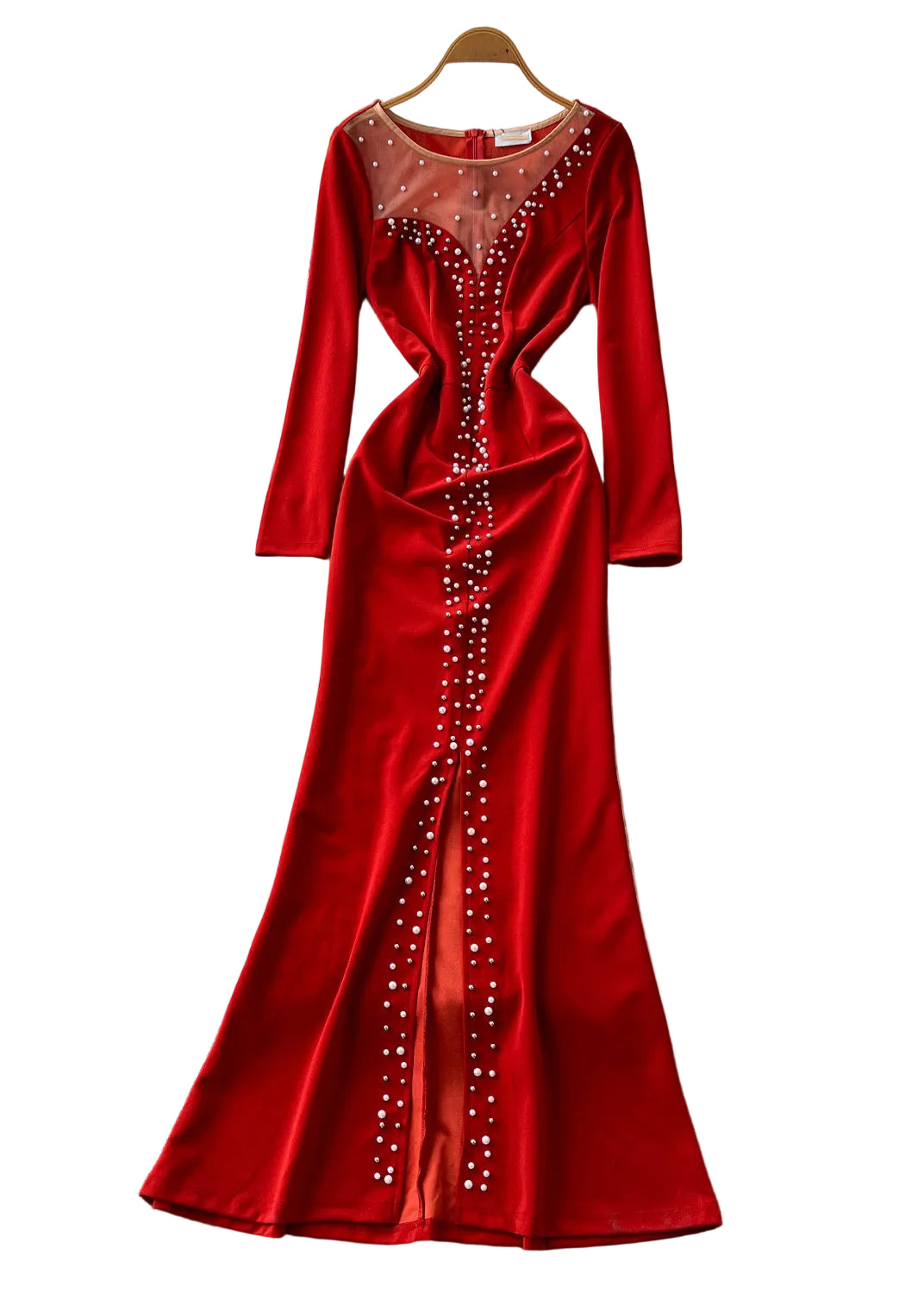 Robe de soirée femme à ouverture latérale et détails perlés 0