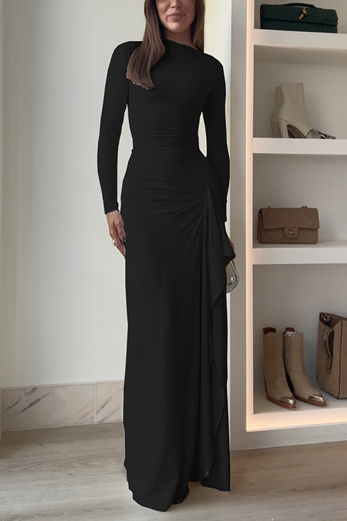 Robe de soirée longue drapée avec fente 3