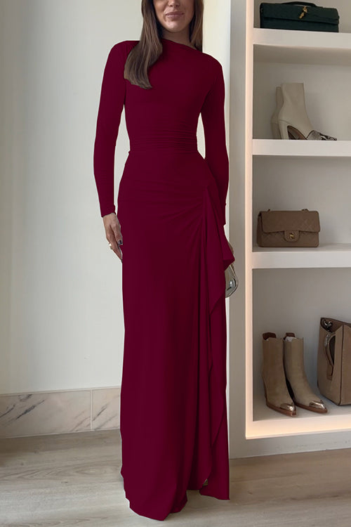 Robe de soirée longue drapée avec fente 4