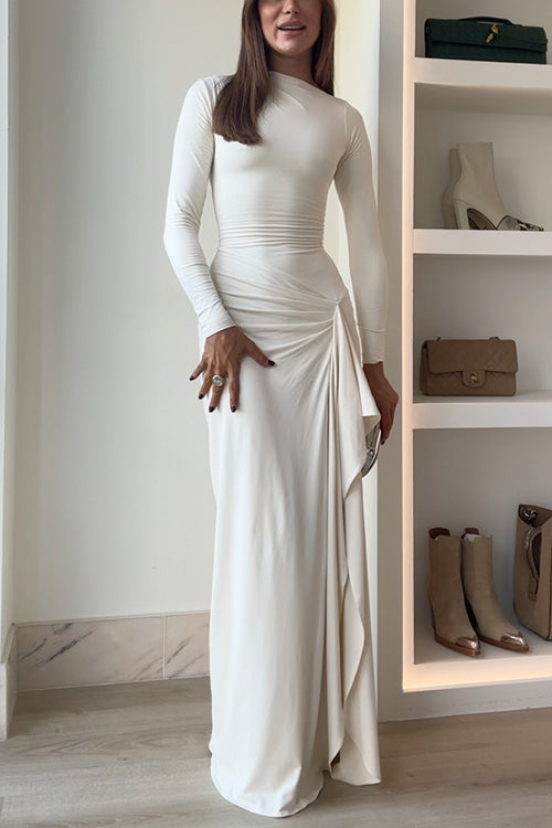 Robe de soirée longue drapée avec fente 5