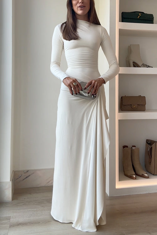 Robe de soirée longue drapée avec fente 6