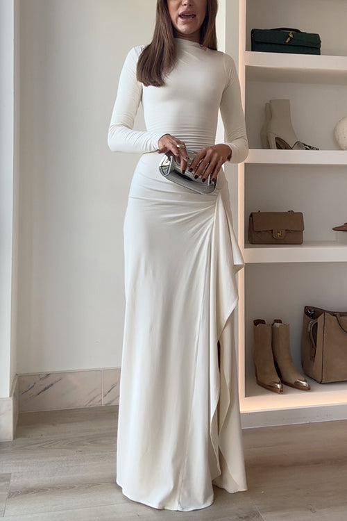 Robe de soirée longue drapée avec fente 7
