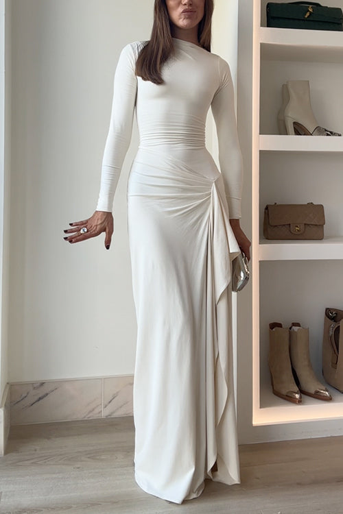 Robe de soirée longue drapée avec fente 8