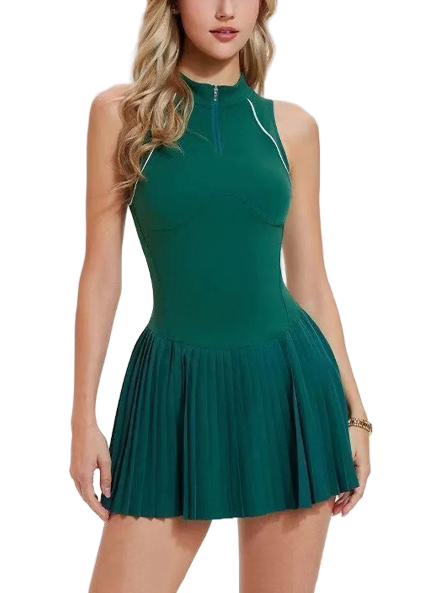 Robe de tennis femme col montant demi-zip sans manches décontractée 0