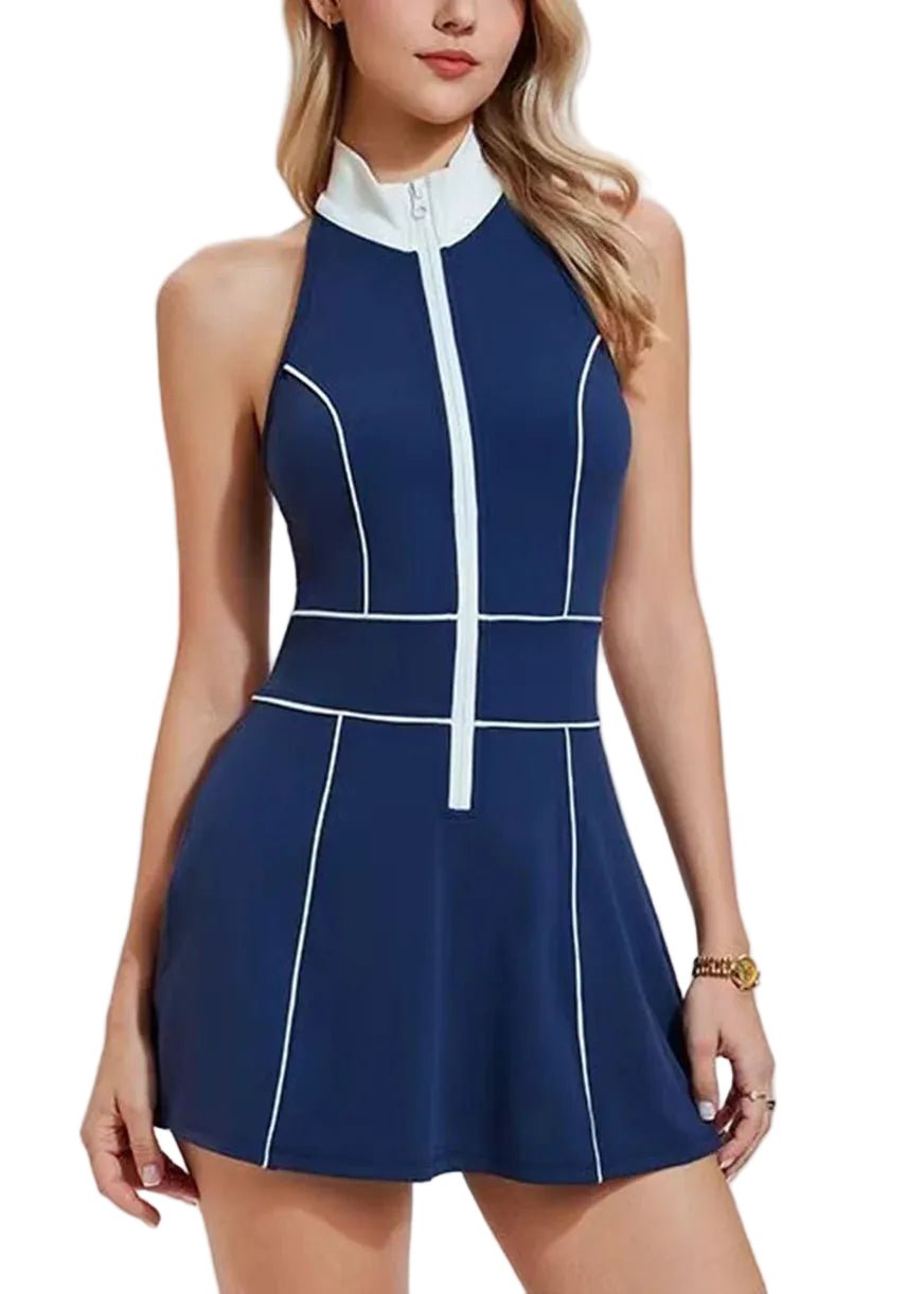 Robe de tennis femme sans manches col montant avec short intégré 0