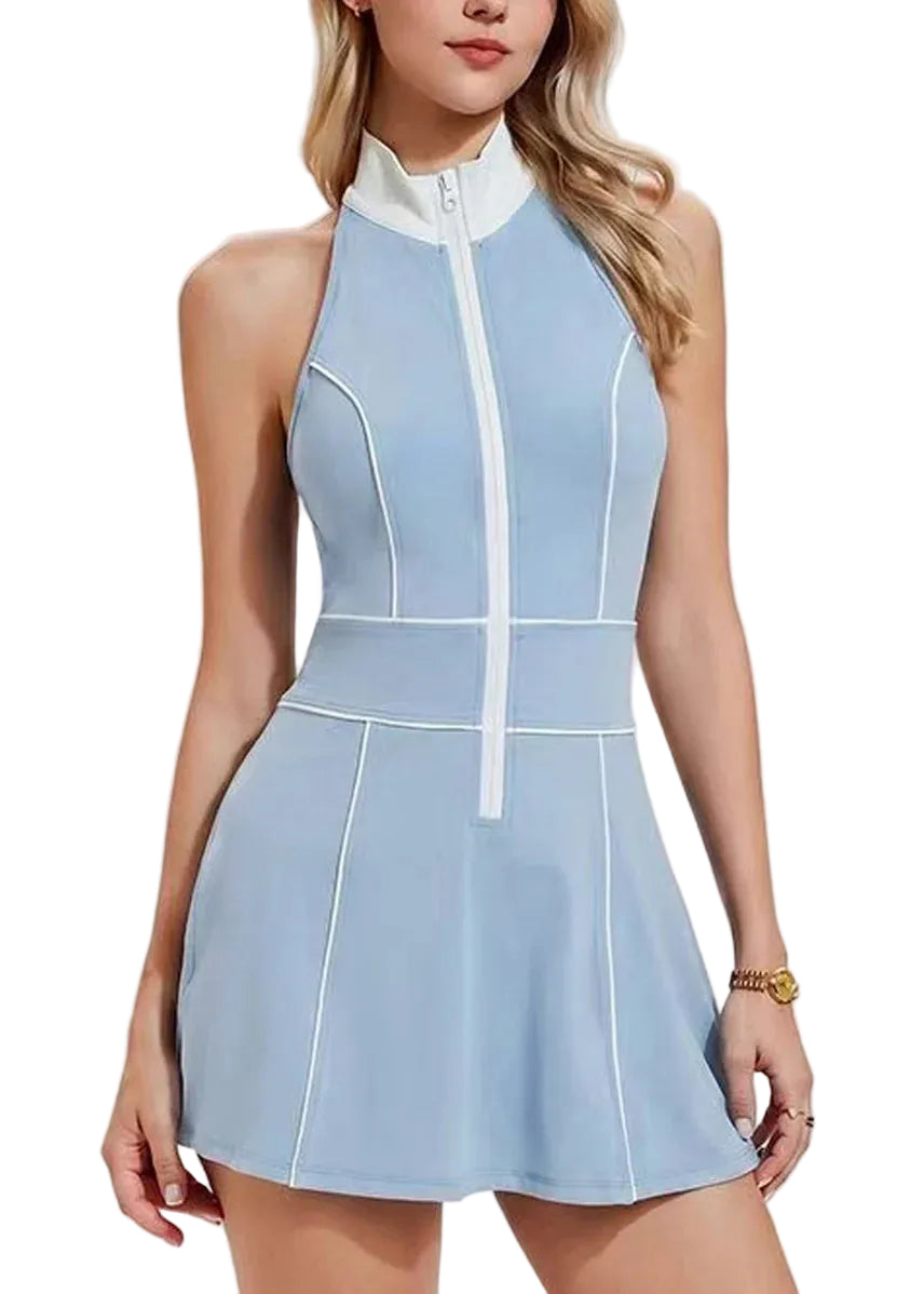 Robe de tennis femme sans manches col montant avec short intégré 0