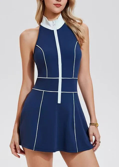 Robe de tennis femme sans manches col montant avec short intégré 2