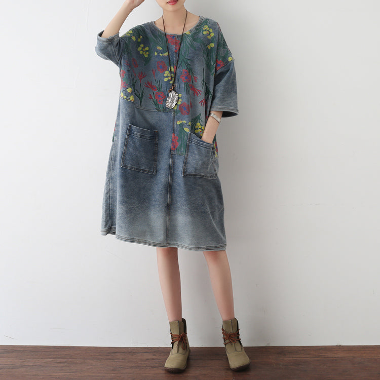 Robe en jean oversize pour femme style décontracté à fleurs 2
