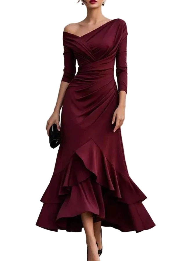 Robe femme à une épaule avec volants superposés 0