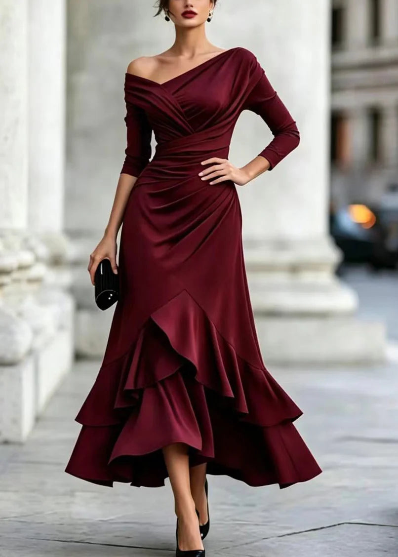 Robe femme à une épaule avec volants superposés 3