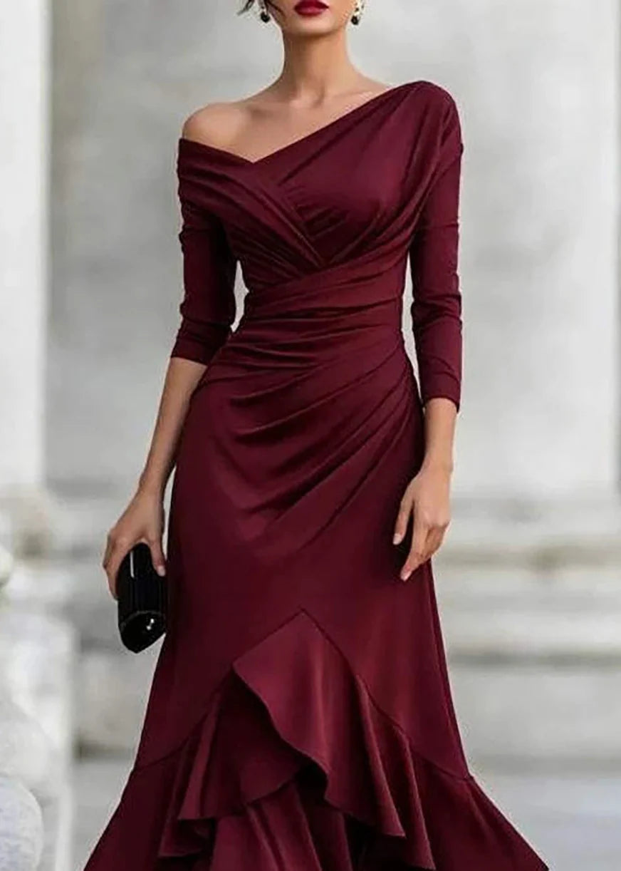 Robe femme à une épaule avec volants superposés 4