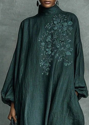 Robe longue à col roulé brodée pour femme grande taille manches longues 1