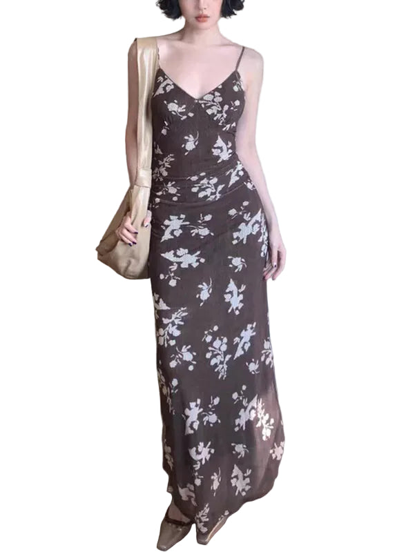 Robe longue femme à bretelles spaghetti et col en V ajustée 0