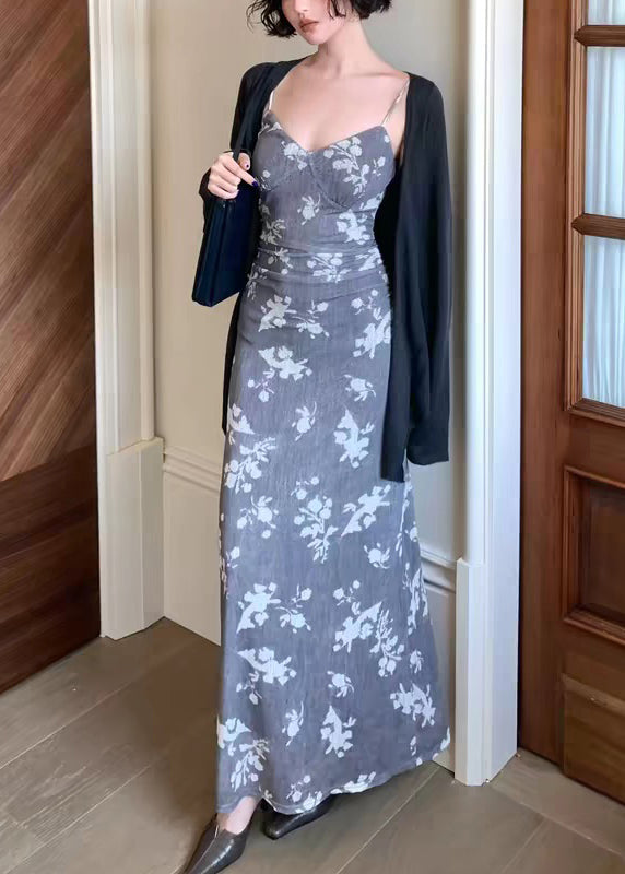 Robe longue femme à bretelles spaghetti et col en V ajustée 1