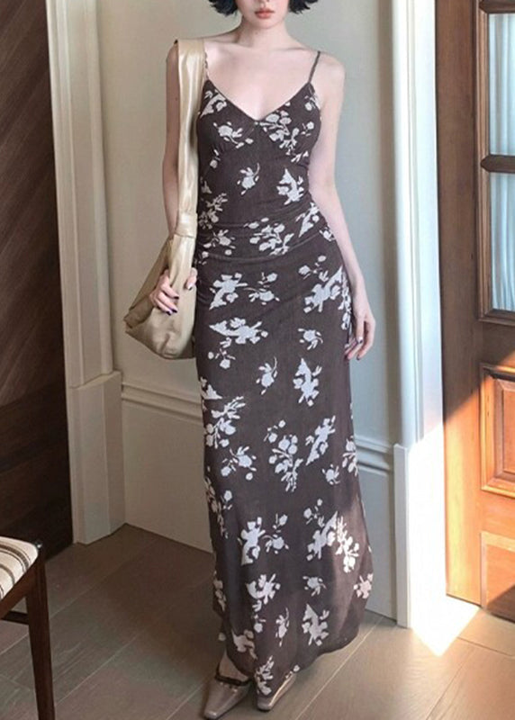 Robe longue femme à bretelles spaghetti et col en V ajustée 2