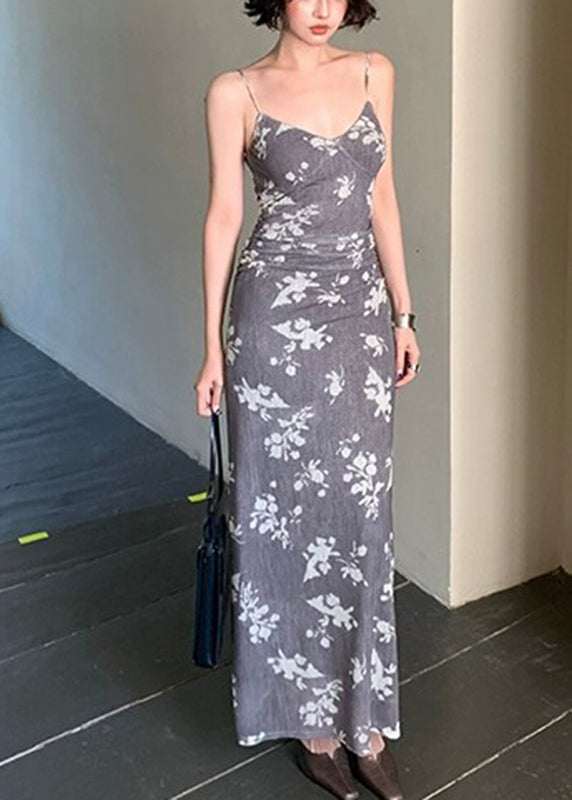 Robe longue femme à bretelles spaghetti et col en V ajustée 3