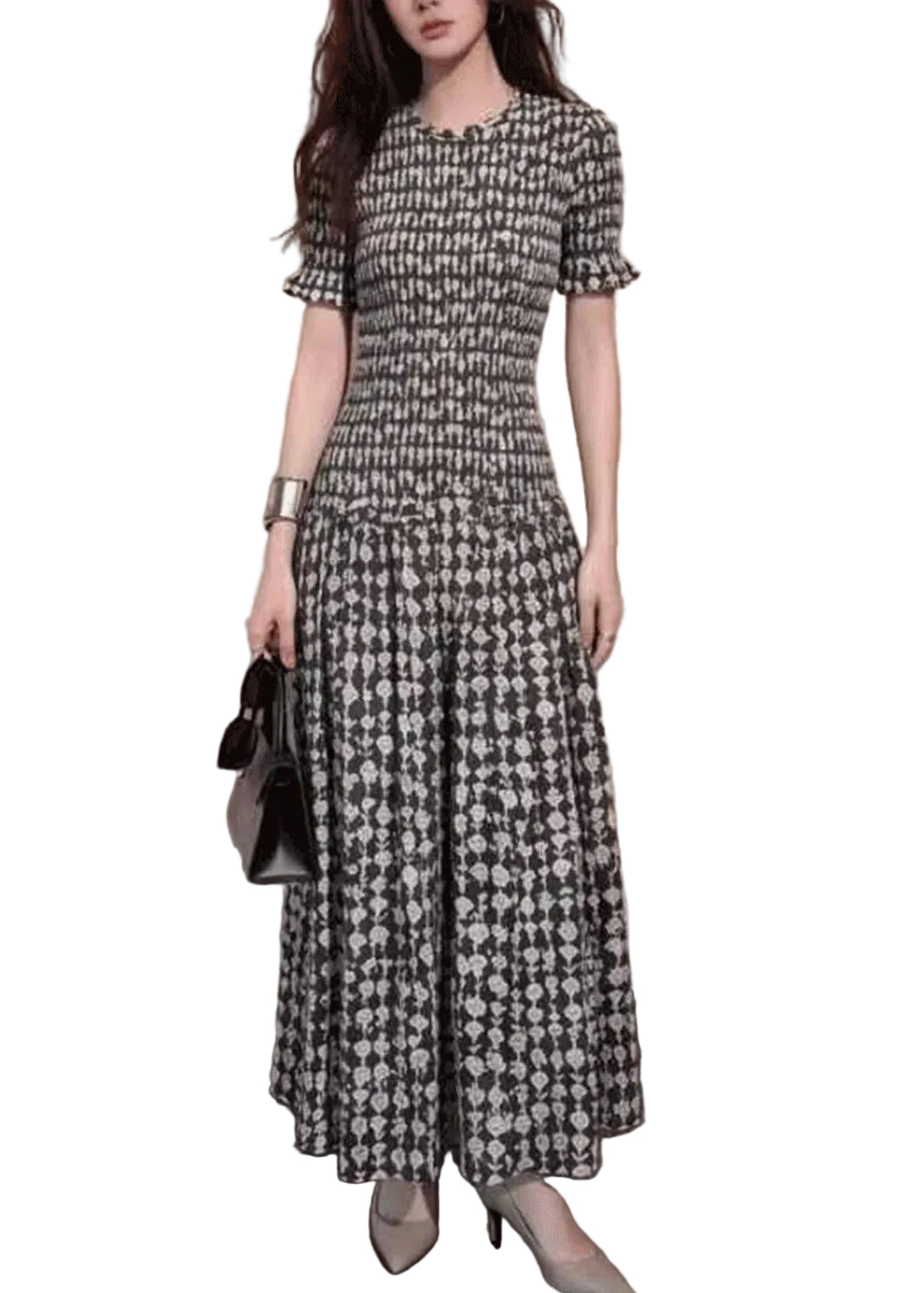 Robe longue femme à carreaux coupe ajustée 0