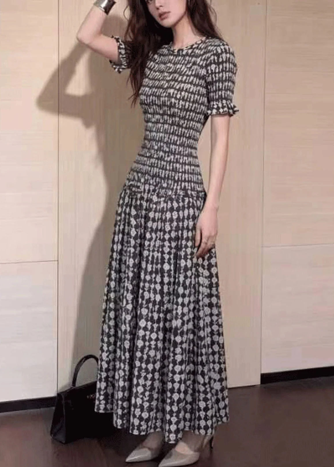 Robe longue femme à carreaux coupe ajustée 2