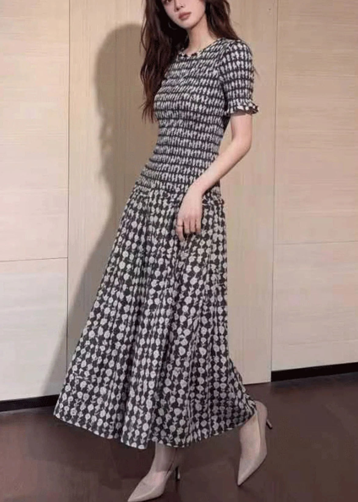 Robe longue femme à carreaux coupe ajustée 3