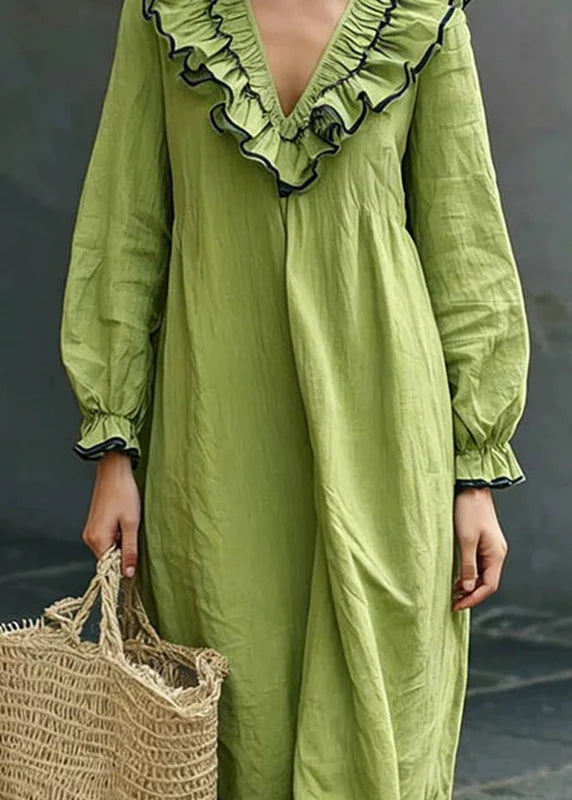 Robe longue femme à col V et manches bouffantes 1