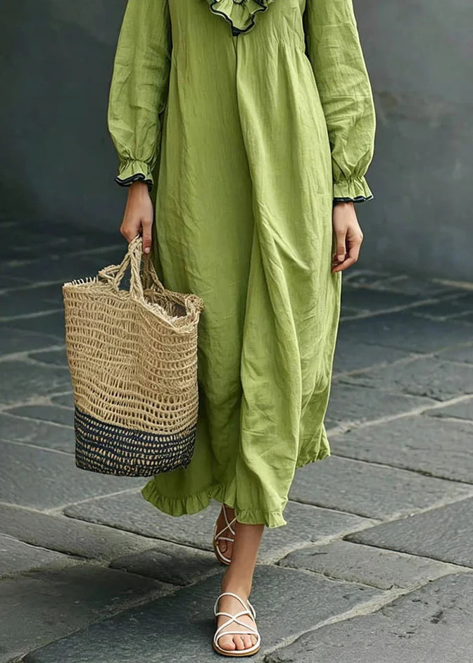 Robe longue femme à col V et manches bouffantes 3