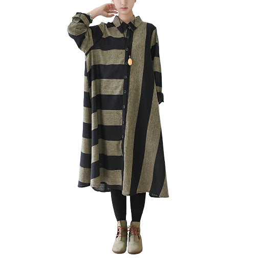 Robe longue femme à rayures décontractée grande taille automne 0