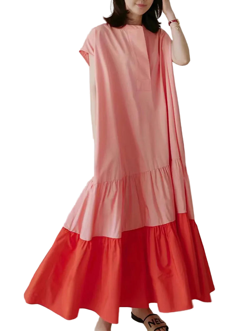 Robe longue femme ample à volants patchwork coloré été 0