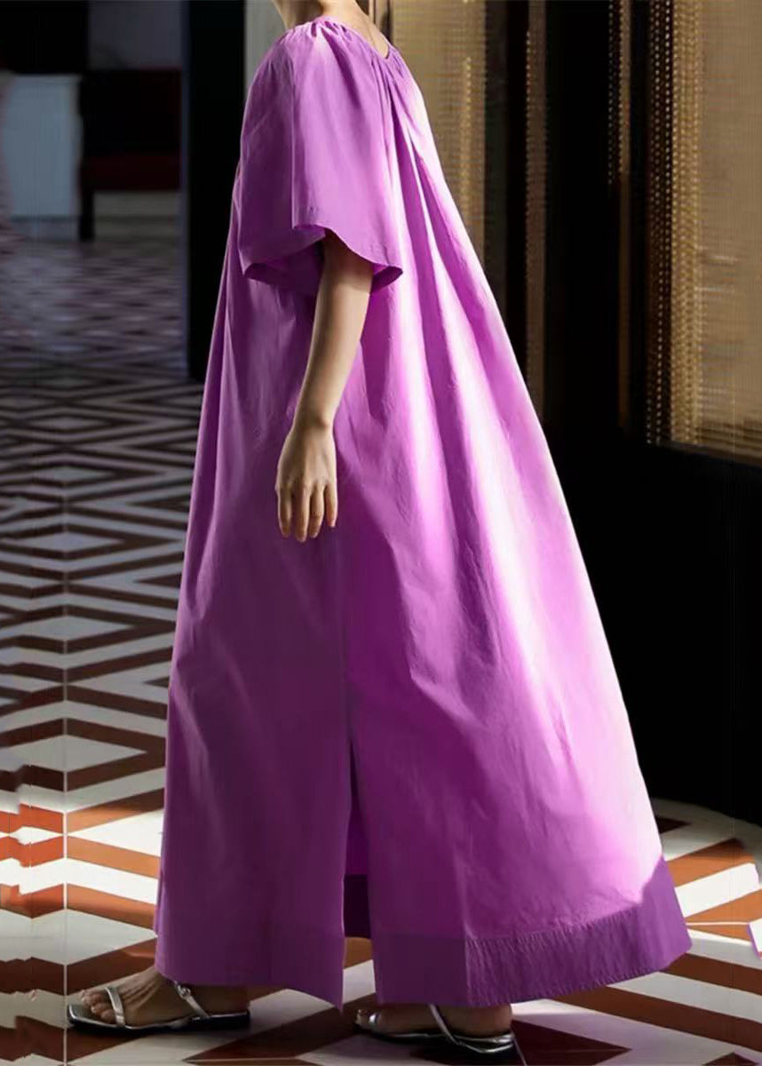 Robe longue femme ample col rond ouverte côté été 0