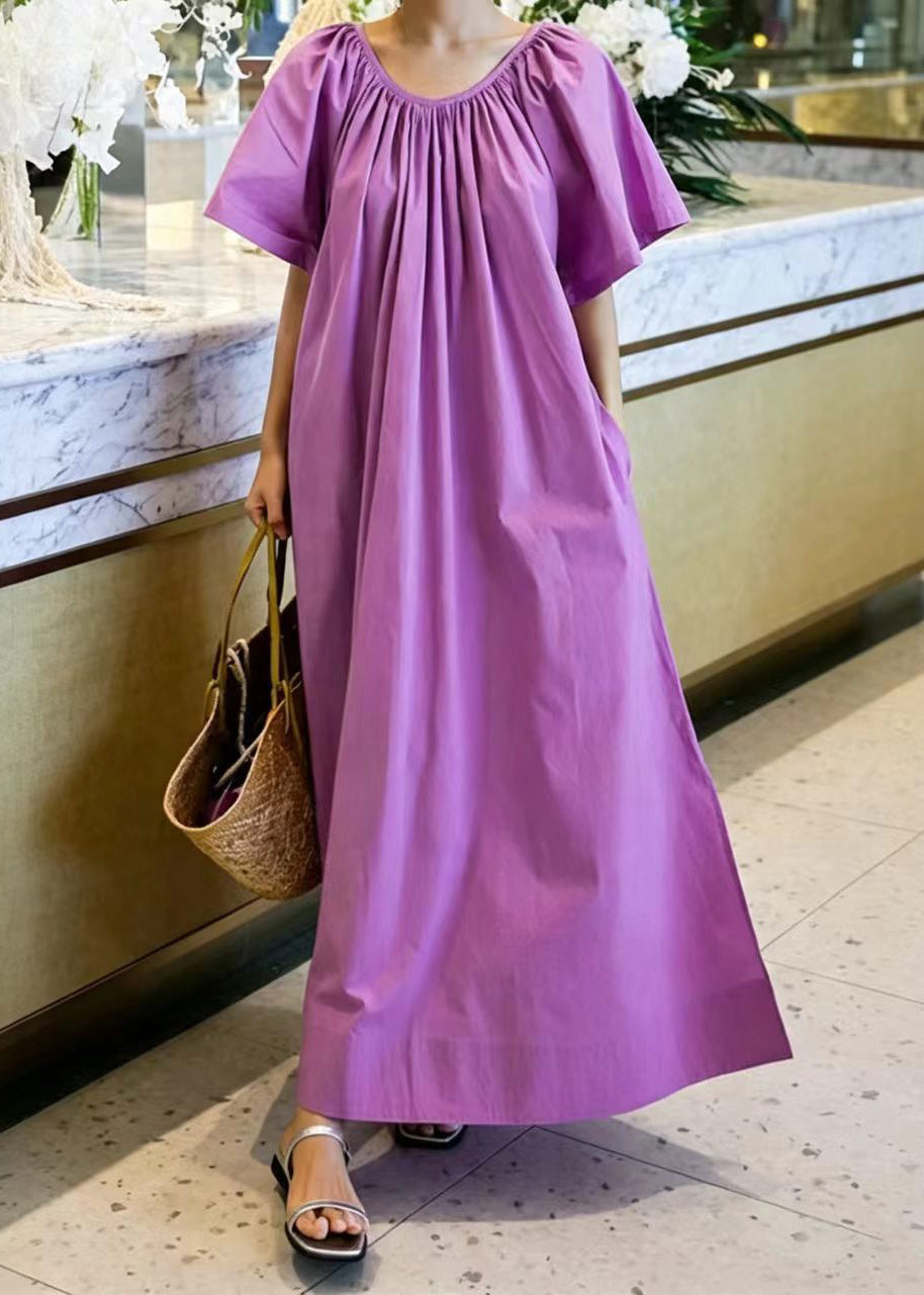 Robe longue femme ample col rond ouverte côté été 1