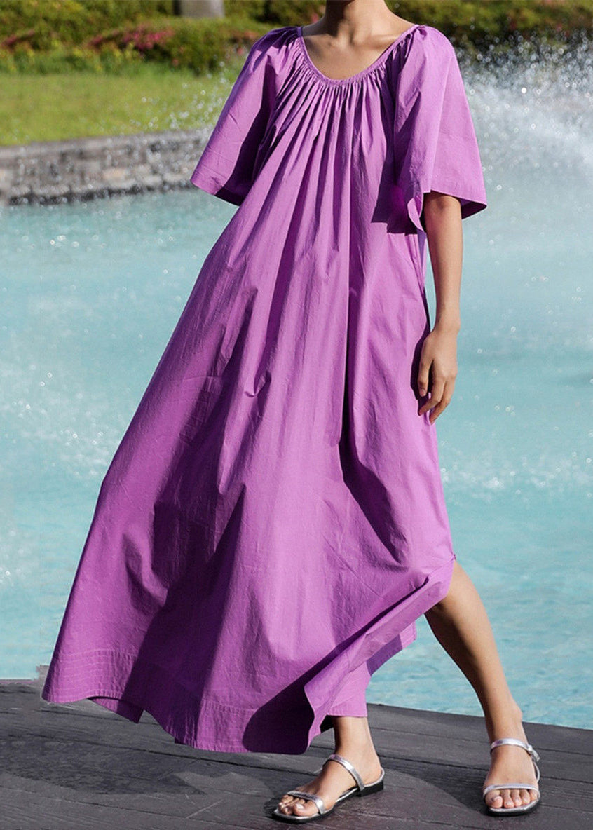 Robe longue femme ample col rond ouverte côté été 2