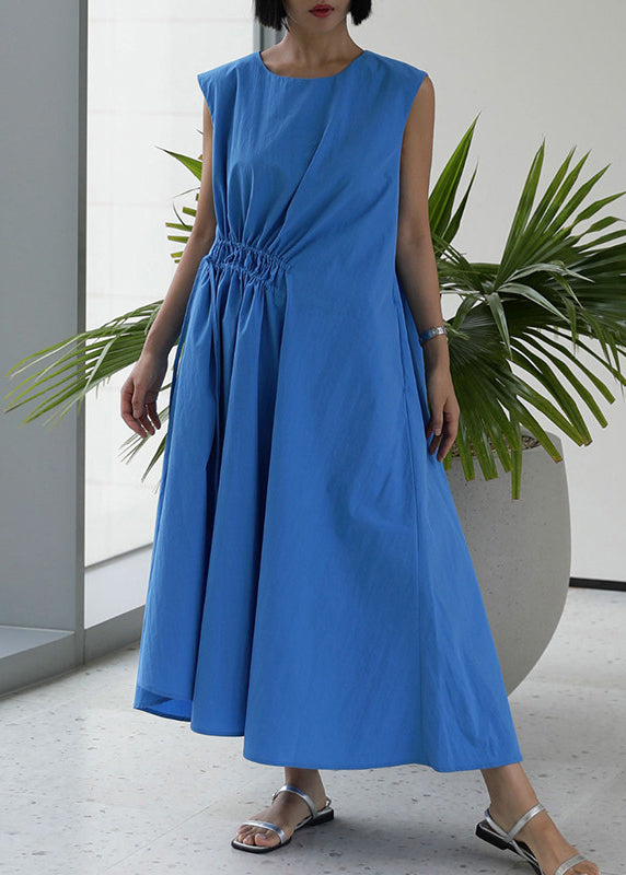 Robe longue femme ample sans manches à col rond avec cordon de serrage 2