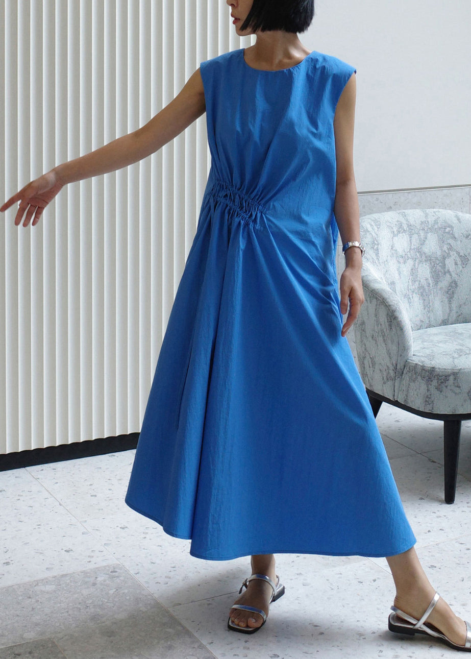 Robe longue femme ample sans manches à col rond avec cordon de serrage 3