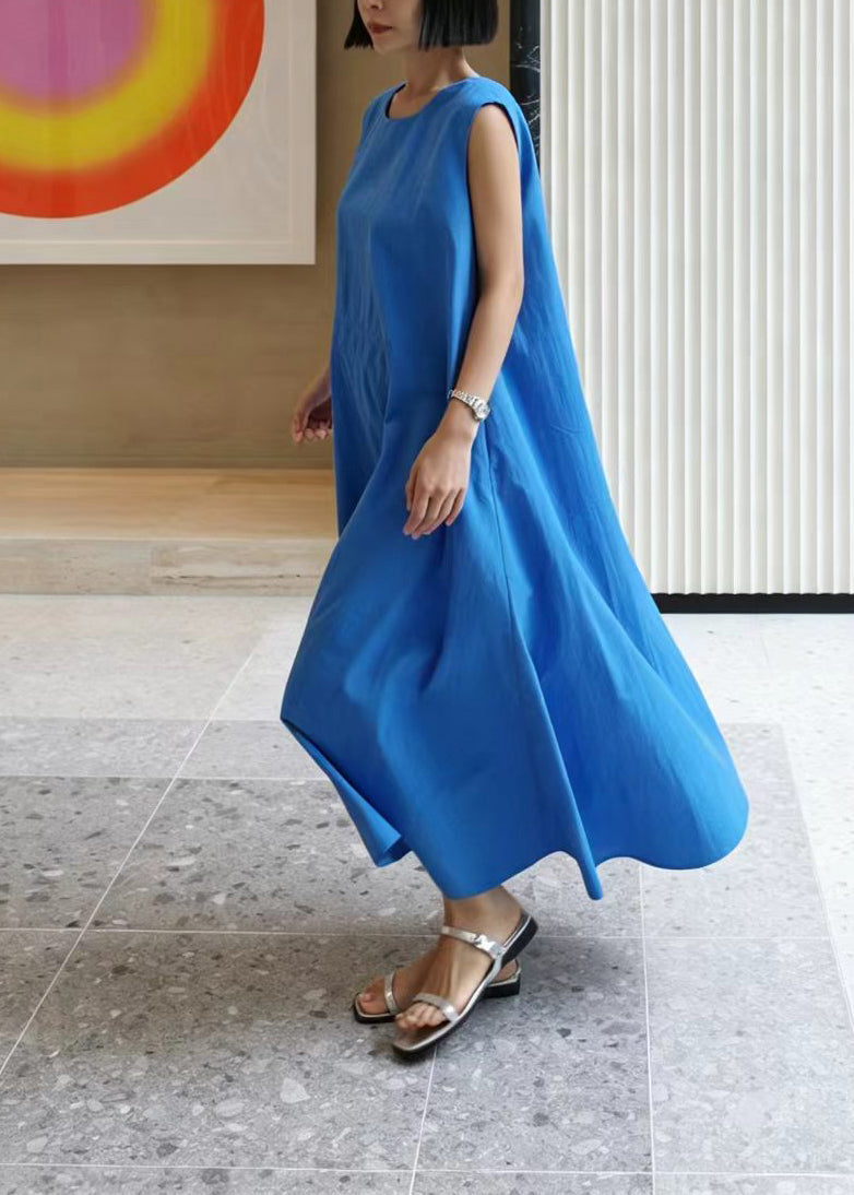 Robe longue femme ample sans manches à col rond avec cordon de serrage 4