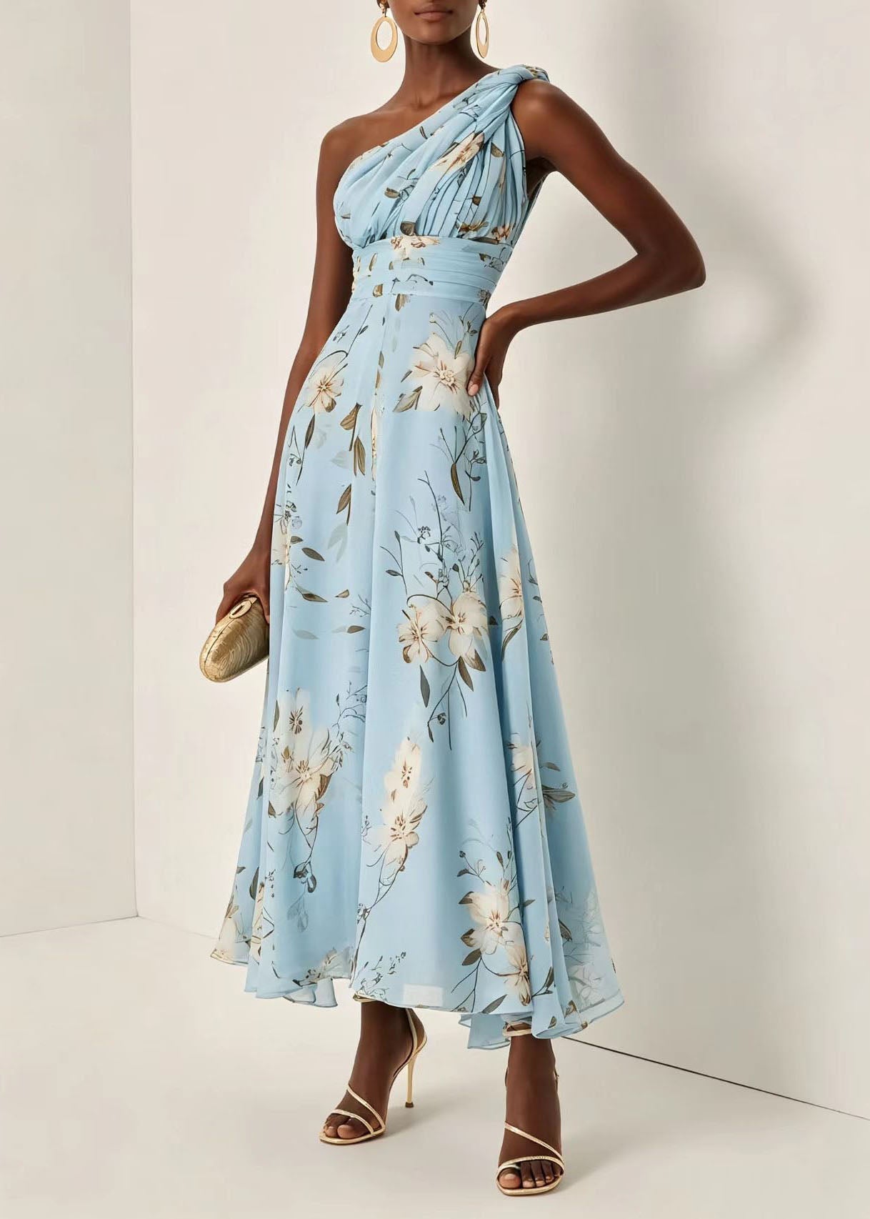 Robe longue femme asymétrique épaule dénudée style estival 1